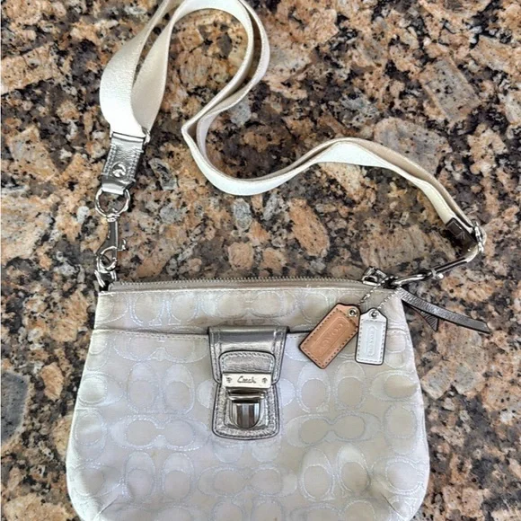 Coach Silver and Cream Crossbody Bag - Picture 1 of 10